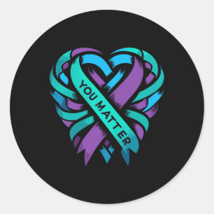 Sticker Rond Turquoise Purple Coeur Vous Problème Suicide Préve