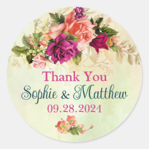 Sticker Rond Turquoise, rose, vert, or Bold Florals Mariage