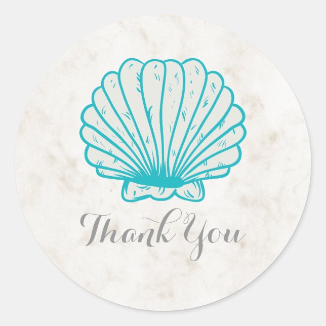 Sticker Rond Turquoise Russie Coquillages Mariage Merci (Devant)