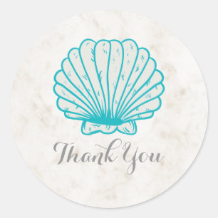 Sticker Rond Turquoise Russie Coquillages Mariage Merci