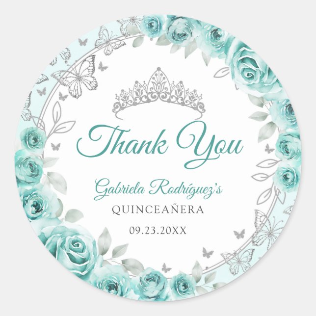 Sticker Rond Turquoise Silver Quinceanera (Devant)