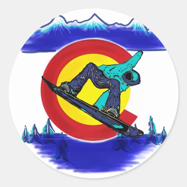 Sticker Rond Turquoise snowboarder Colorado drapeau symbole aut (Devant)