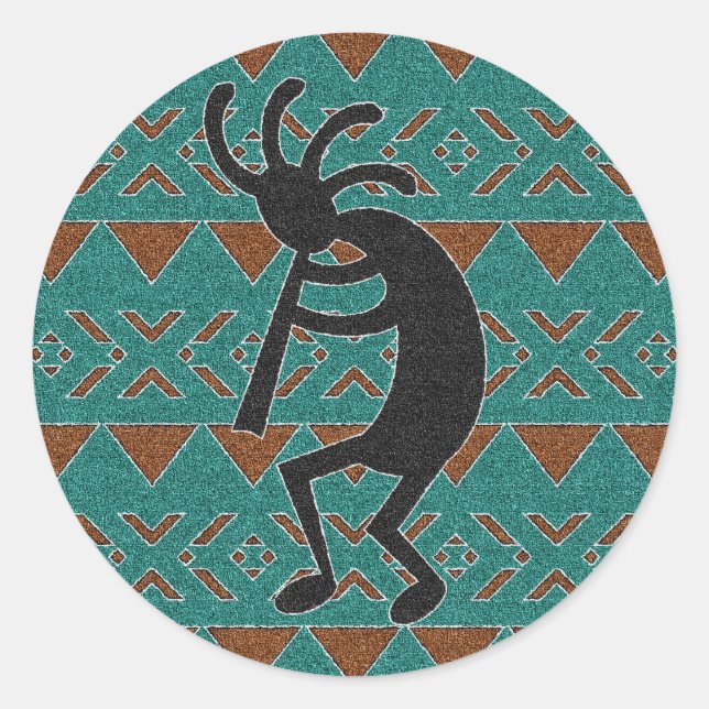 Sticker Rond Turquoise Sud-Ouest Kokopelli (Devant)