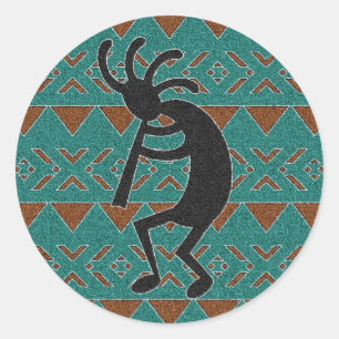 Sticker Rond Turquoise Sud-Ouest Kokopelli