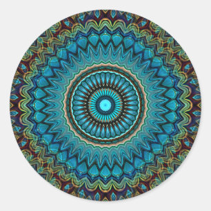 Sticker Rond Turquoise Turquoise Green Mandala Round Star Motif