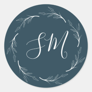Sticker Rond Turquoise vert foncé feuille blanche Mariage de mo