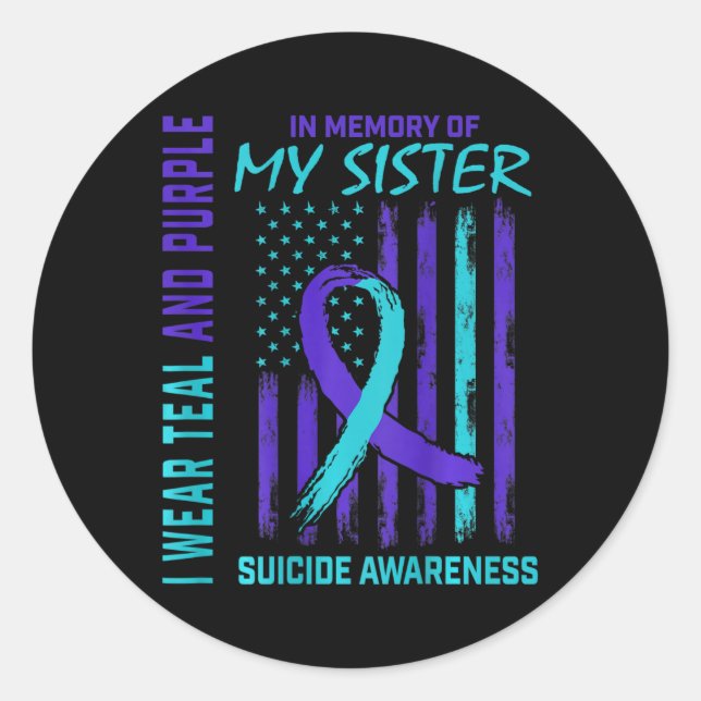 Sticker Rond Turquoise Violet Ruban Suicide Sensibilisation Sis (Devant)