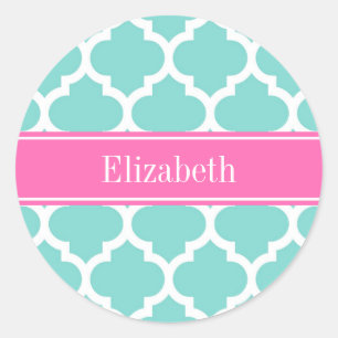 Sticker Rond Turquoise Wht Moroccan #5 Hot Pink2 Nom Monogram