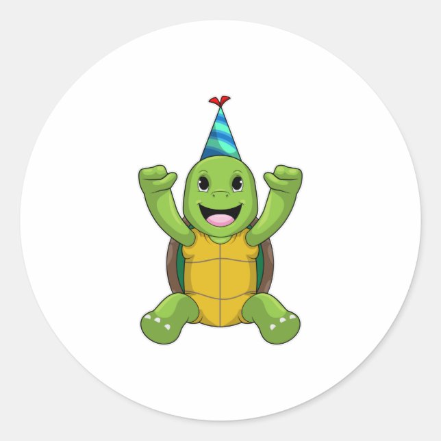 Sticker Rond Turtle at Birthday (Devant)