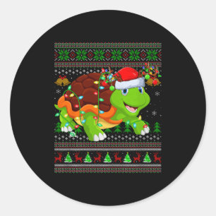 Sticker Rond Turtle Pulls de Noël Moche Fête Santa Mignon