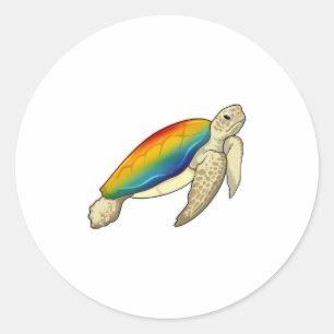 Sticker Rond Turtle Rainbow