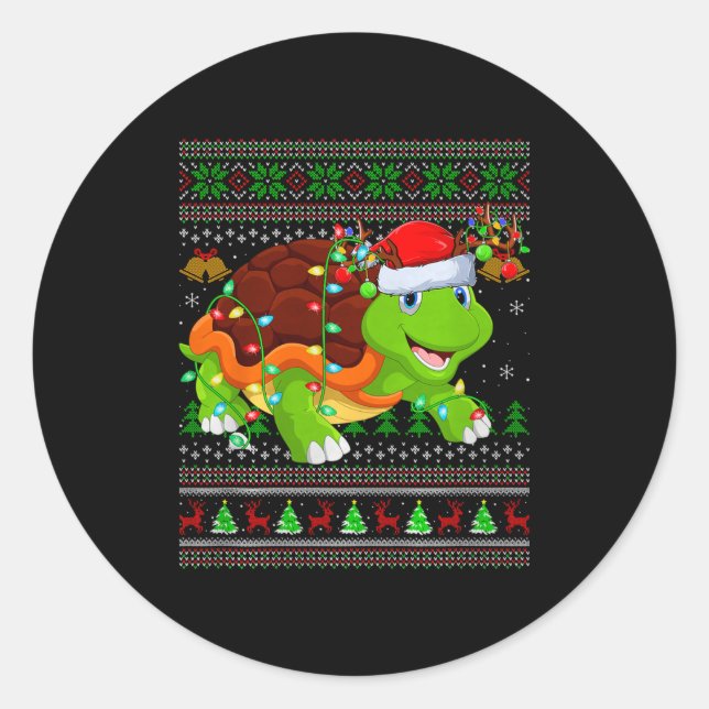Sticker Rond Turtle Ugly Christmas Sweaters Holiday Santa Cute  (Devant)