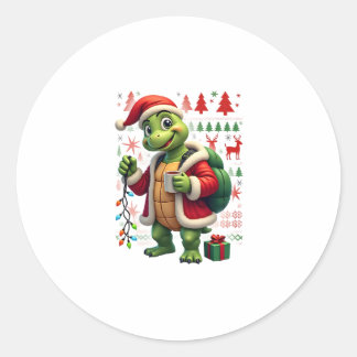 Sticker Rond Turtle Xmas Lights Ugly Santa Turtle Christmas Tan