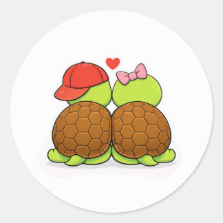 Sticker Rond Turtles sharing a moment of joy