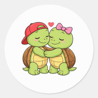 Sticker Rond Turtles sharing a sweet embrace