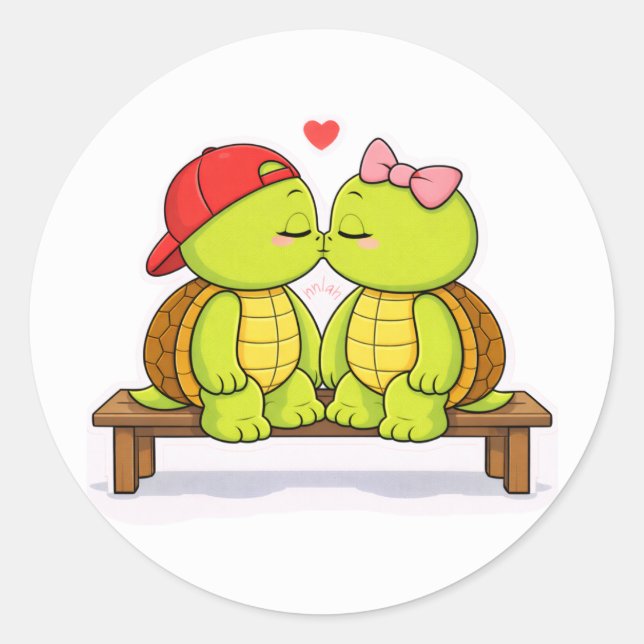 Sticker Rond Turtles sharing a sweet kiss (Devant)