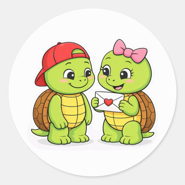 Sticker Rond Turtles sharing a sweet moment (Devant)