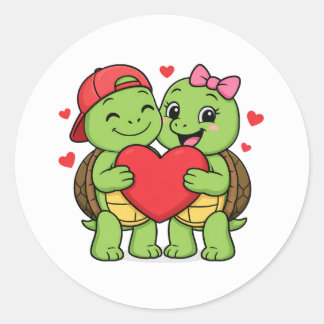 Sticker Rond Turtles with heart in hand
