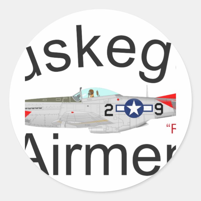 Sticker Rond Tuskegee Airman P-51 Red Tails Mustang (Devant)