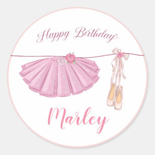 Sticker Rond Tutu Ballerine Danse Joyeux Anniversaire Fête