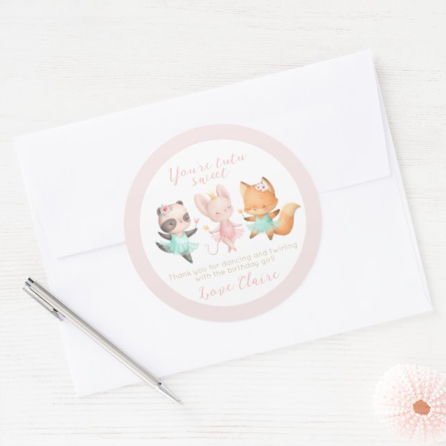 Sticker Rond Tutu Cute Ballerina Animal Ballet Anniversaire (Enveloppe)
