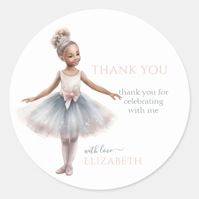 Sticker Rond Tutu Cute Elegant Ballerina Aquarelle Anniversaire (Devant)