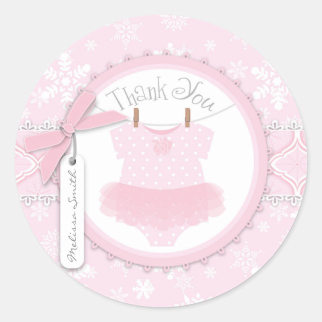 Sticker Rond Tutu Polka Dot Jumper & Winter Snowflake Merci (Devant)