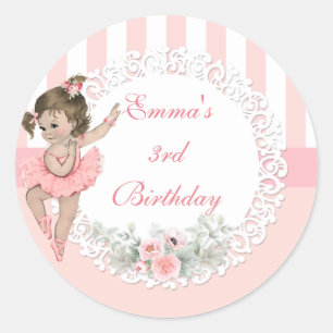 Sticker Rond Tutu rose Ballerine Rayures Fleurs