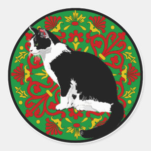 Sticker Rond Tuxedo Chat Baroque