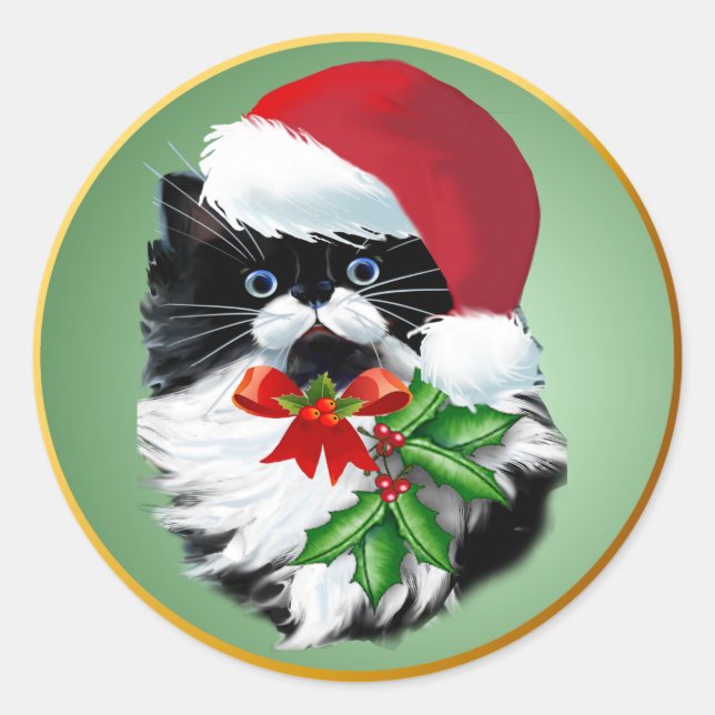 Sticker Rond Tuxedo Kitty à Noël (Devant)