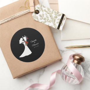 Sticker Rond Tuxedo Suit & Bride Mariage Silhouette