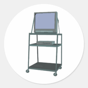 Sticker Rond TV et chariot VCR Classe 80s 90s Funny School
