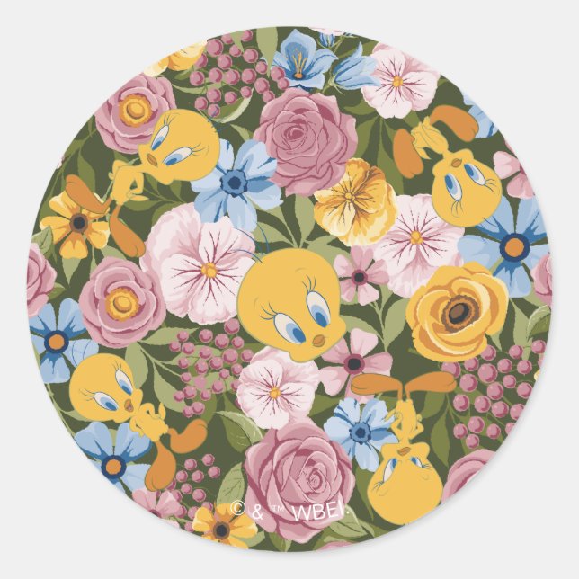 Sticker Rond TWEETY™ Floral Embroidery Pattern (Devant)