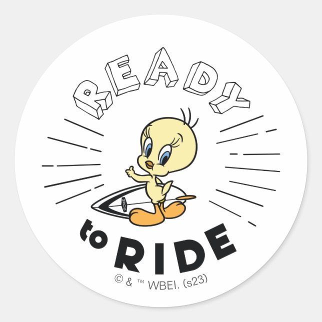 Sticker Rond TWEETY™ Surfboard - Prêt à rouler (Devant)