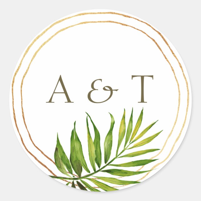 Sticker Rond Twilight de plage tropicale | Anneaux or Palm Leaf (Devant)