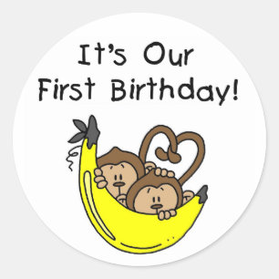 Sticker Rond Twin Boys 1st Birthday Monkey Tshirts et cadeaux