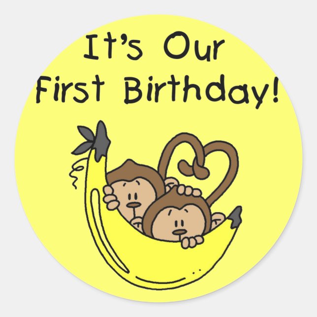 Sticker Rond Twin Boys 1st Birthday Monkey Tshirts et cadeaux (Devant)