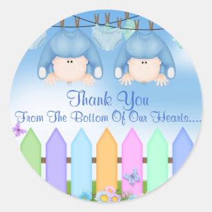Sticker Rond Twin Boys MERCI FAVORS Baby shower