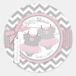 Sticker Rond Twin Girls Tutus Chevron Baby shower d'impression
