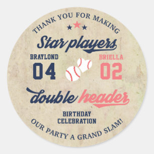 Sticker Rond Twin or Sibling Baseball en-tête double Anniversai