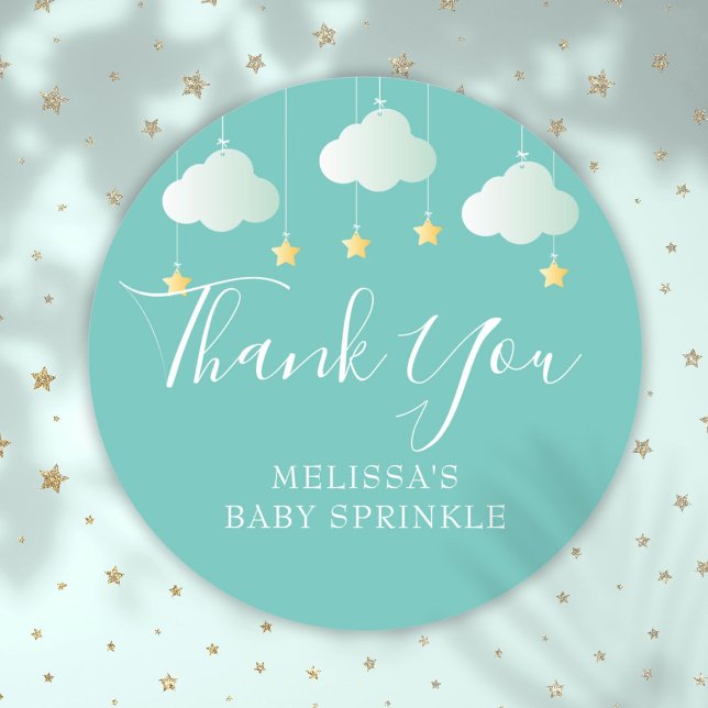 Sticker Rond Twinkle arroser petit baby shower étoile merci (Twinkle Sprinkle Little Star Baby Shower Thank You Classic Round Sticker)