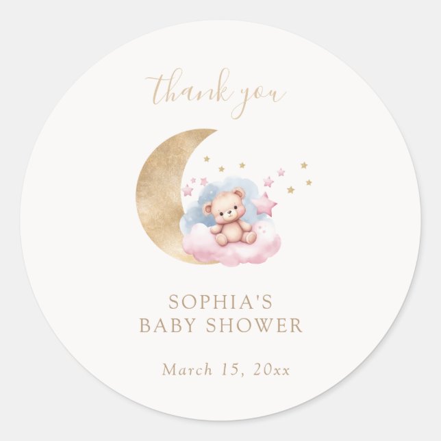 Sticker Rond Twinkle Little Star Baby Bear Merci Favor (Devant)