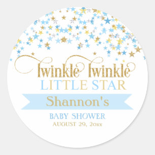 Sticker Rond Twinkle Little Star Baby shower Bleu & Or