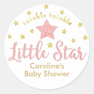 Sticker Rond Twinkle Little Star Baby shower rose Or