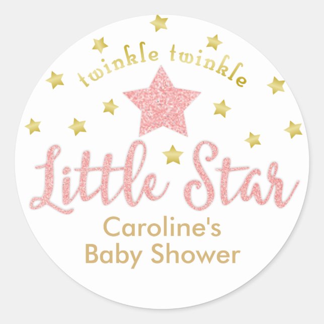 Sticker Rond Twinkle Little Star Baby shower rose Or (Devant)