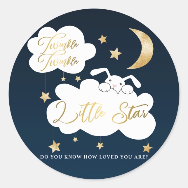 Sticker Rond Twinkle Little Star Blue Bunny Baby shower Favoris (Devant)