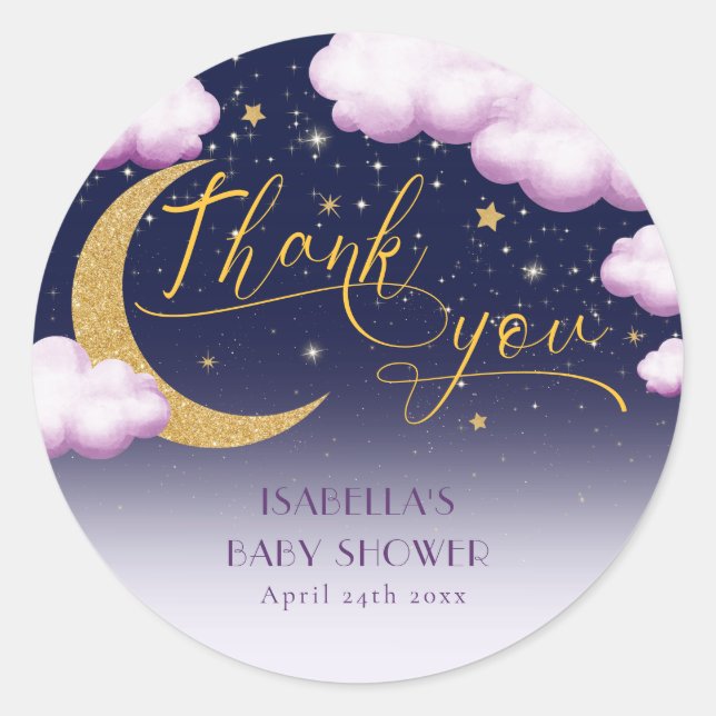 Sticker Rond Twinkle Little Star Girl Baby shower Merci (Devant)