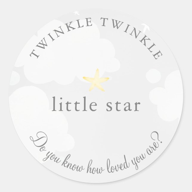 Sticker Rond Twinkle Little Star Gris Baby shower (Devant)