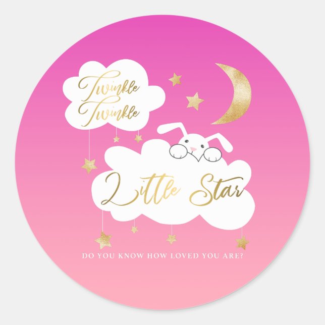 Sticker Rond Twinkle Little Star Lapin Rose Baby shower Favoris (Devant)