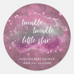 Sticker Rond Twinkle Little Star Merci d'argent rose Mauve